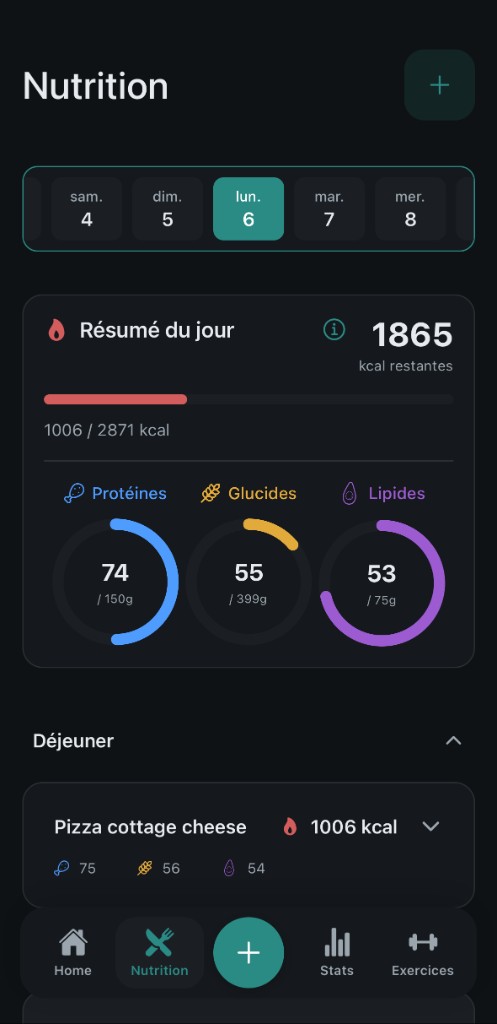 Écran Nutrition — Flowset